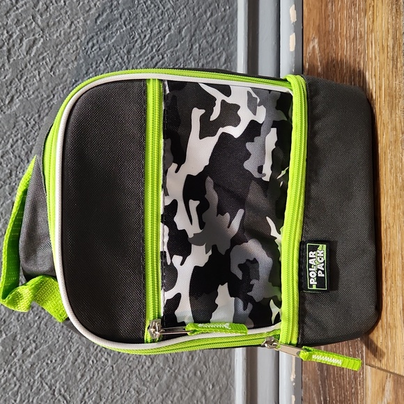 NWOT Polar Pack Neon Lime Green Gray Camo Insulated Lunchbox - Picture 1 of 9